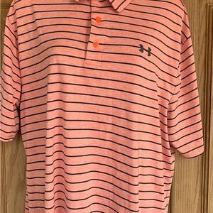 💚3/$25Under Armour Men's Coral and Black Striped Polo size L